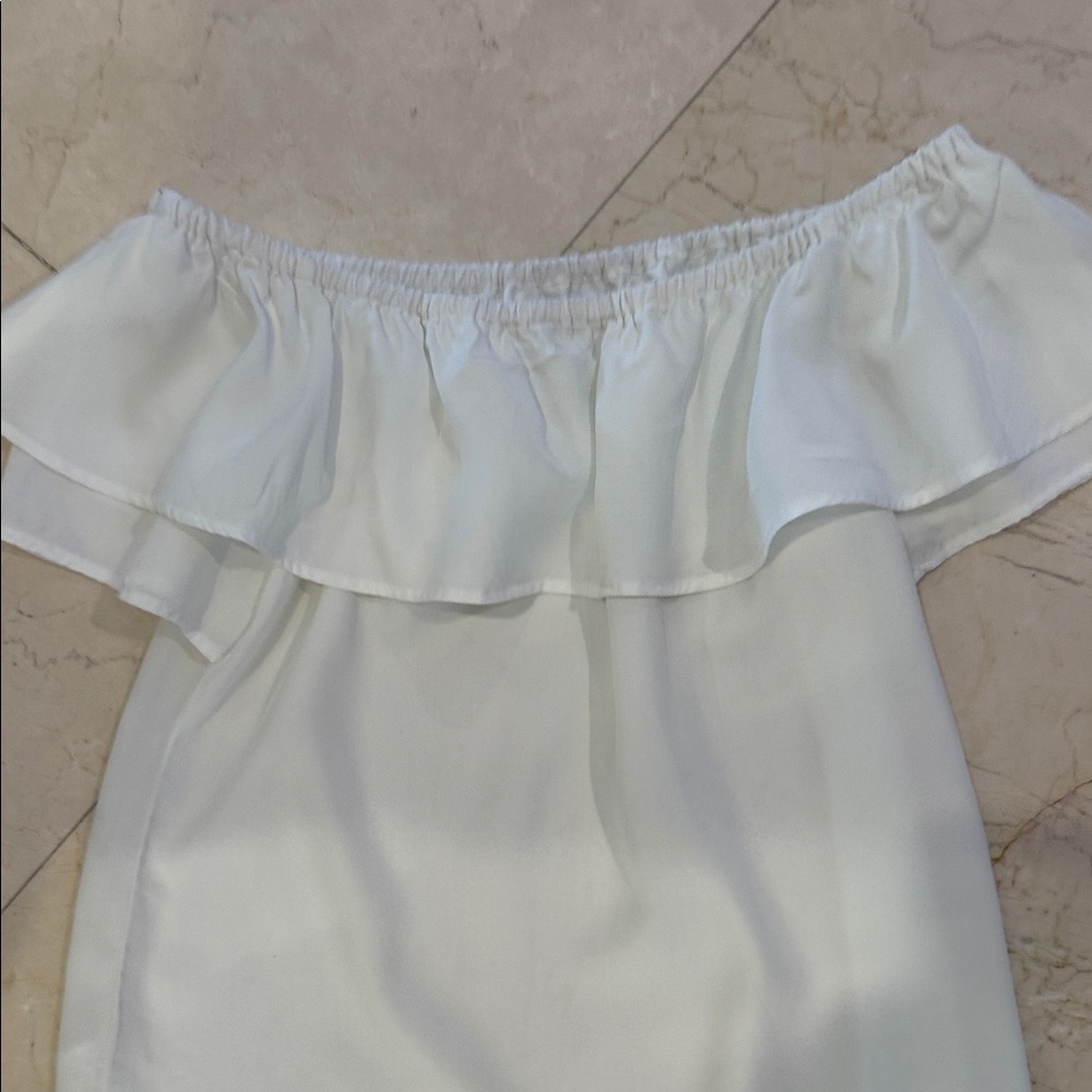 Halston Heritage Ruffled Off-Shoulder White Tube Top - Picture 7 of 11